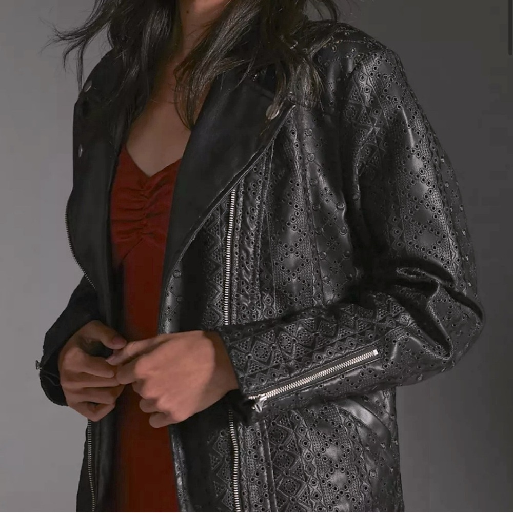 Anthropologie Faux Leather Eyelet Jacket Size Large 248$